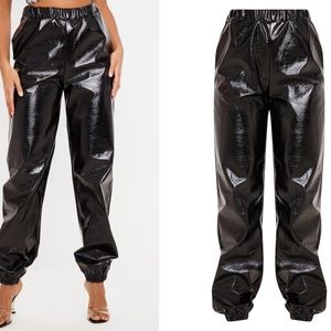 Black plus size vinyl joggers